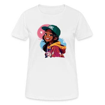 Schwarzes Mädchen im Kapuzenpullover - Frauen T-Shirt atmungsaktiv - Weiß - Vorne - AI Model Female 172 dark (172cm)
