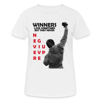 Les gagnants n’abandonnent jamais ! Chemise de motivation - T-shirt respirant Femme - blanc - Devant - AI Model Female 172 dark (172cm)