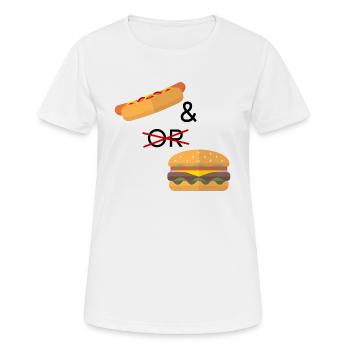 Hotdog oder Burger - Frauen T-Shirt atmungsaktiv - Weiß - Vorne - AI Model Female 172 dark (172cm)