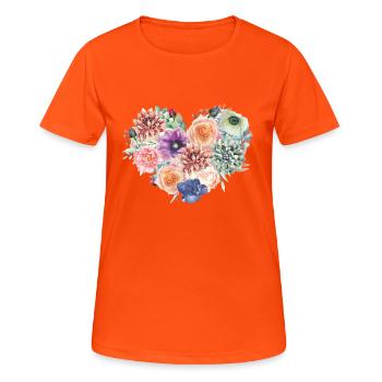 Vintage Flower Heart - Frauen T-Shirt atmungsaktiv - Neonorange - Vorne - AI Model Female 172 dark (172cm)