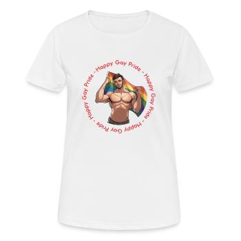 Happy Gay Pride Muskelmann - Frauen T-Shirt atmungsaktiv - Weiß - Vorne - AI Model Female 172 dark (172cm)