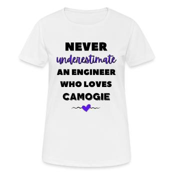 Never underestimate an engineer who loves camogie - Women's Breathable T-Shirt - white - Front - AI Model Female 172 dark (172cm)