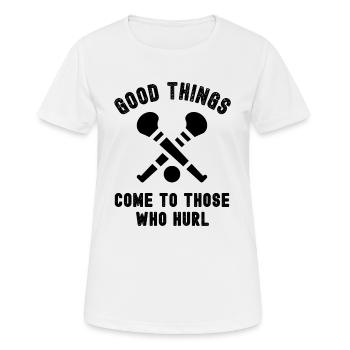 Gute Dinge kommen zu denen, die schleudern. - Frauen T-Shirt atmungsaktiv - Weiß - Vorne - AI Model Female 172 dark (172cm)