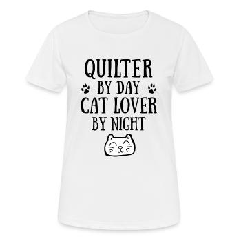 Quilter de jour. Amoureux des chats la nuit. - T-shirt respirant Femme - blanc - Devant - AI Model Female 172 dark (172cm)