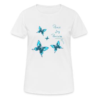 Schmetterlinge blau Peace Joy Pancake - Frauen T-Shirt atmungsaktiv - Weiß - Vorne - AI Model Female 172 dark (172cm)