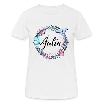 Julia, nom, lettrage, couronne de fleurs, cadeau - T-shirt respirant Femme - blanc - Devant - AI Model Female 172 dark (172cm)