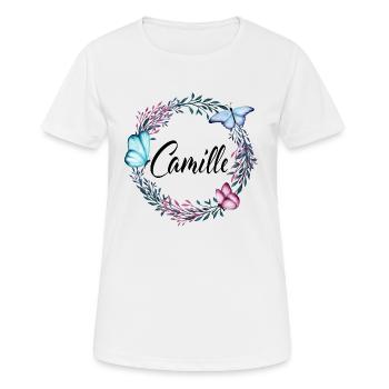 Camille, nom, lettrage, couronne de fleurs, cadeau - T-shirt respirant Femme - blanc - Devant - AI Model Female 172 dark (172cm)