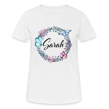 Sarah, nom, lettrage, couronne de fleurs, cadeau - T-shirt respirant Femme - blanc - Devant - AI Model Female 172 dark (172cm)