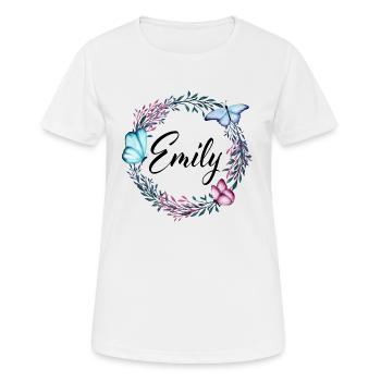 Emily, nom, lettrage, couronne de fleurs, cadeau - T-shirt respirant Femme - blanc - Devant - AI Model Female 172 dark (172cm)