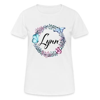 Lynn, Name, Schriftzug, Blumenkranz, Geschenk - Frauen T-Shirt atmungsaktiv - Weiß - Vorne - AI Model Female 172 dark (172cm)