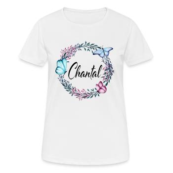 Chantal, Name, Schriftzug, Blumenkranz, Geschenk - Frauen T-Shirt atmungsaktiv - Weiß - Vorne - AI Model Female 172 dark (172cm)