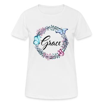 Grace, name, lettering, flower wreath, gift - Women's Breathable T-Shirt - white - Front - AI Model Female 172 dark (172cm)