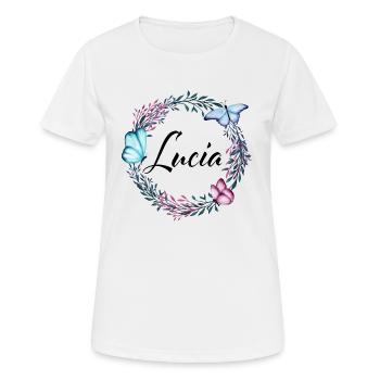 Lucia, nom, lettrage, couronne de fleurs, cadeau - T-shirt respirant Femme - blanc - Devant - AI Model Female 172 dark (172cm)