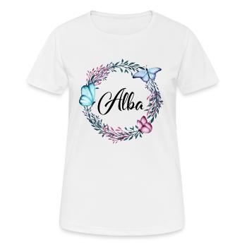 Alba, nom, lettrage, couronne de fleurs, cadeau - T-shirt respirant Femme - blanc - Devant - AI Model Female 172 dark (172cm)