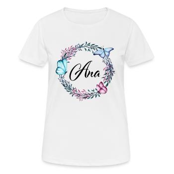 Ana, nom, lettrage, couronne de fleurs, cadeau - T-shirt respirant Femme - blanc - Devant - AI Model Female 172 dark (172cm)