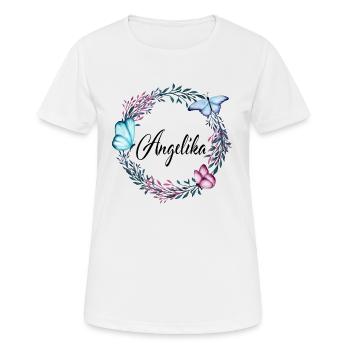 Angelika, Name, Schriftzug, Blumenkranz, Geschenk - Frauen T-Shirt atmungsaktiv - Weiß - Vorne - AI Model Female 172 dark (172cm)