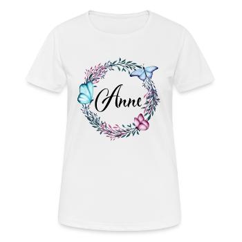 Anne, nom, lettrage, couronne de fleurs, cadeau - T-shirt respirant Femme - blanc - Devant - AI Model Female 172 dark (172cm)