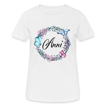 Anni, Name, Schriftzug, Blumenkranz, Geschenk - Frauen T-Shirt atmungsaktiv - Weiß - Vorne - AI Model Female 172 dark (172cm)