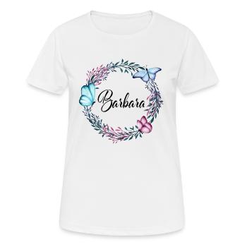 Barbara, Name, Schriftzug, Blumenkranz, Geschenk - Frauen T-Shirt atmungsaktiv - Weiß - Vorne - AI Model Female 172 dark (172cm)