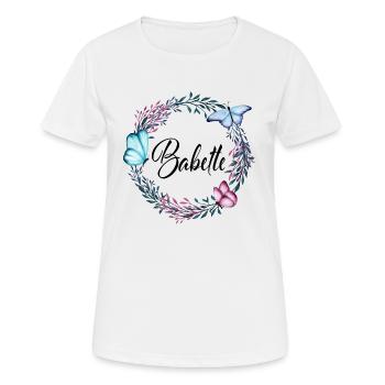Babette, nom, lettrage, couronne de fleurs, cadeau - T-shirt respirant Femme - blanc - Devant - AI Model Female 172 dark (172cm)