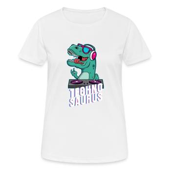 Music DJ T-Rex Musician Headphones On Air Dino - Women's Breathable T-Shirt - white - Front - AI Model Female 172 dark (172cm)