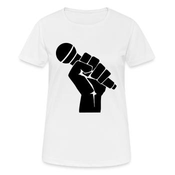 Faust mit Mikrofon - Frauen T-Shirt atmungsaktiv - Weiß - Vorne - AI Model Female 172 dark (172cm)