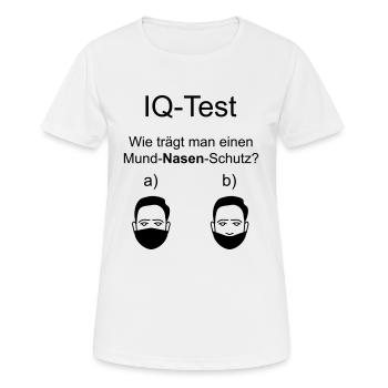 IQ-Test Mund Nasen Schutz - Frauen T-Shirt atmungsaktiv - Weiß - Vorne - AI Model Female 172 dark (172cm)