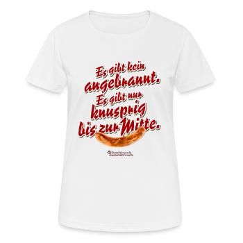 Grillen T-Shirt Spruch Knusprig bis zur Mitte - Frauen T-Shirt atmungsaktiv - Weiß - Vorne - AI Model Female 172 dark (172cm)
