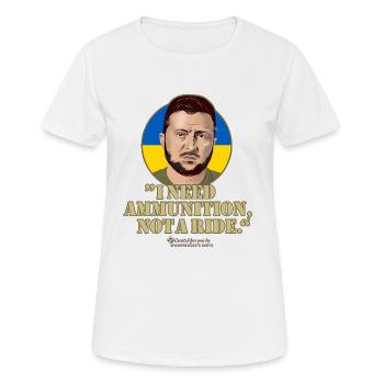 Ukraine T-Shirt Selenskyj Zitat und Landesfarben - Frauen T-Shirt atmungsaktiv - Weiß - Vorne - AI Model Female 172 dark (172cm)