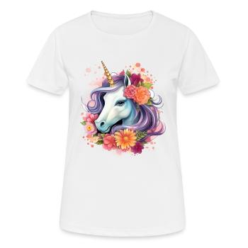 Einhorn Blumen bund - Frauen T-Shirt atmungsaktiv - Weiß - Vorne - AI Model Female 172 dark (172cm)