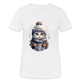 Katze mit Mütze, Schal und Jacke im Schnee - Frauen T-Shirt atmungsaktiv - Weiß - Vorne - AI Model Female 172 dark (172cm)