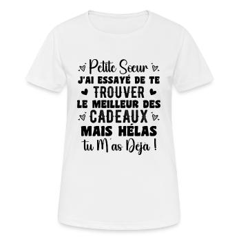 Petite Sœur Cadeau Citation Drôle - T-shirt respirant Femme - blanc - Devant - AI Model Female 172 dark (172cm)