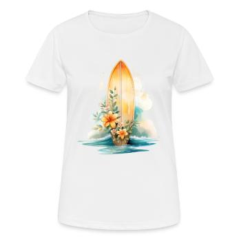 SURFBRETT IN BLÜTE - Frauen T-Shirt atmungsaktiv - Weiß - Vorne - AI Model Female 172 dark (172cm)