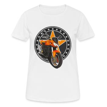 Superbike // Orange // Illustration - Frauen T-Shirt atmungsaktiv - Weiß - Vorne - AI Model Female 172 dark (172cm)