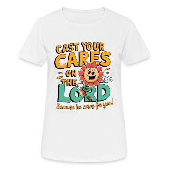 Cast your cares on the lord - Women's Breathable T-Shirt - white - Front - AI Model Female 172 dark (172cm)
