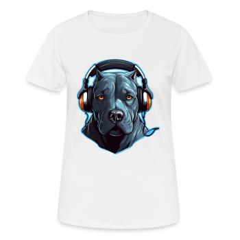 Cooler Pitbull mit Kopfhörern - Frauen T-Shirt atmungsaktiv - Weiß - Vorne - AI Model Female 172 dark (172cm)