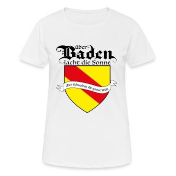 Über Baden lacht die Sonne, über Schwaben die Welt - Frauen T-Shirt atmungsaktiv - Weiß - Vorne - AI Model Female 172 dark (172cm)