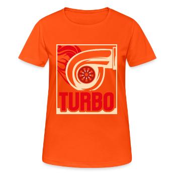 Mens Turbo Racing Car Parts Boost Turbo Lover - T-shirt respirant Femme - orange néon - Devant - AI Model Female 172 dark (172cm)