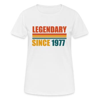 legendär seit 1977 - Frauen T-Shirt atmungsaktiv - Weiß - Vorne - AI Model Female 172 dark (172cm)