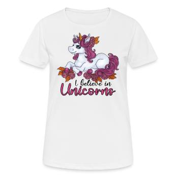 I believe in Unicorns Niedliches Einhorn Geschenk - Frauen T-Shirt atmungsaktiv - Weiß - Vorne - AI Model Female 172 dark (172cm)