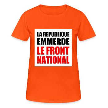 The Republic fucks the National Front - Women's Breathable T-Shirt - neon orange - Front - AI Model Female 172 dark (172cm)