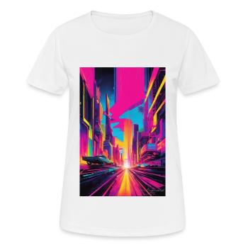 Paysage urbain aux néons vibrants, art urbain futuriste - T-shirt respirant Femme - blanc - Devant - AI Model Female 172 dark (172cm)