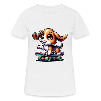 Beagle Skateboarder Comic Cartoon Dog - Women's Breathable T-Shirt - white - Front - AI Model Female 172 dark (172cm)