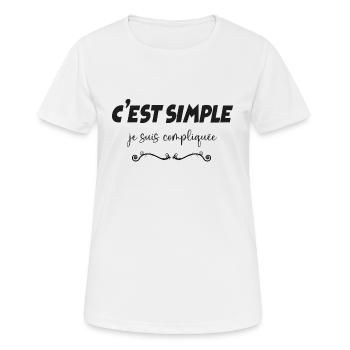 Simple Je suis Compliqué Humour Copine - T-shirt respirant Femme - blanc - Devant - AI Model Female 172 dark (172cm)