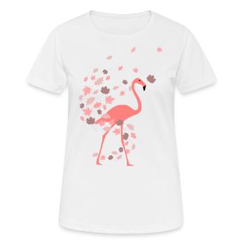 Flamingo im Herbst Laub - Frauen T-Shirt atmungsaktiv - Weiß - Vorne - AI Model Female 172 dark (172cm)