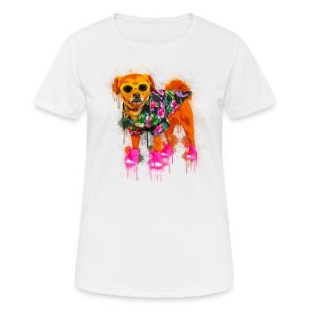 Chien avec lunettes de soleil et chemise hawaïenne - T-shirt respirant Femme - blanc - Devant - AI Model Female 172 dark (172cm)