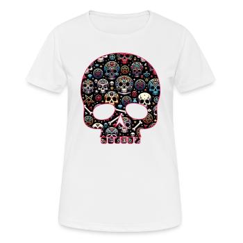 Buntes dekoratives Skullmuster - Frauen T-Shirt atmungsaktiv - Weiß - Vorne - AI Model Female 172 dark (172cm)