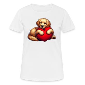 Chien de laboratoire mignon étreignant un oreiller rouge - T-shirt respirant Femme - blanc - Devant - AI Model Female 172 dark (172cm)