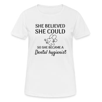Hygiéniste dentaire Hygiène de la bouche Hygiéniste dentaire - T-shirt respirant Femme - blanc - Devant - AI Model Female 172 dark (172cm)