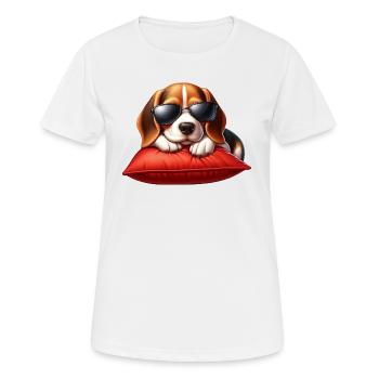Beagle Laying on a Red Pillow & Wearing Sunglass - Women's Breathable T-Shirt - white - Front - AI Model Female 172 dark (172cm)